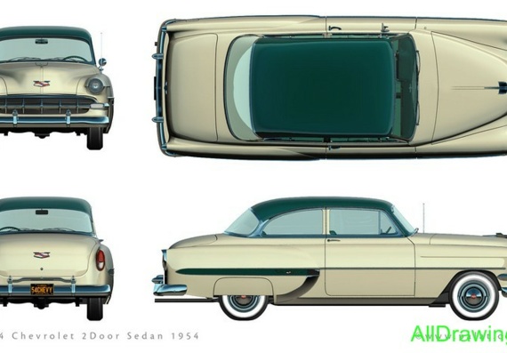 Chevrolet 2door Sedan (1954) (Chevrolet 2dverny Sedan (1954)) are drawings of the car